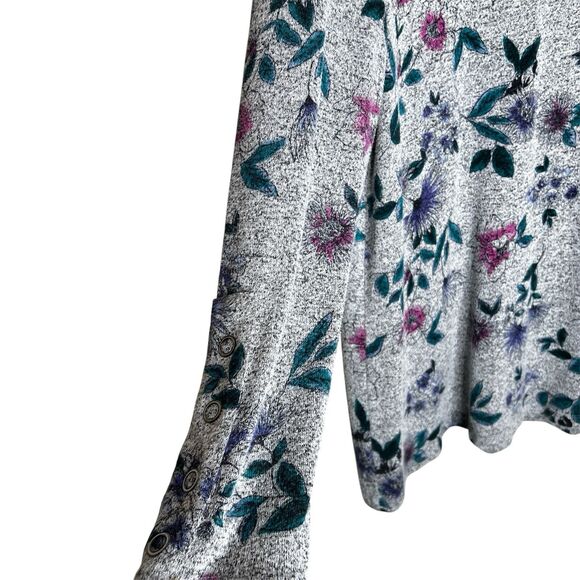 Lane Bryant Tunic Top Sz 14-16 Grey Floral Long Sleeves Loose Fit - Picture 4 of 10